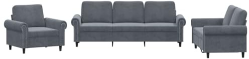 vidaXL Sofagarnitur 3-TLG., Sessel Couch mit Kissen, Sofa Wohnzimmersofa mit Armlehnen, Couchgarnitur Designsofa Sitzmöbel Polstermöbel, Dunkelgrau Samt