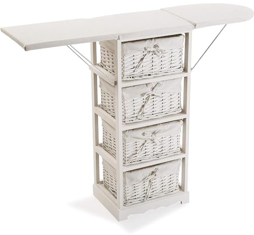 Mobile asse tavola da stiro cassettiera con 4 cassetti porta biancheria bianco richiudibile salvaspazio stirare comodo