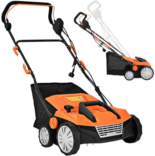 RELAX4LIFE Scarificateur Aérateur Électrique 1500W jusqu'à 300m² avec Bac de Ramassage 30L, Profondeur&Hauteur Réglable,Verrou de sécurité pour Gazon Sol (Orange, Watts, 45L-1800)
