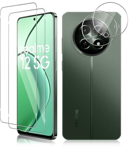 Vanrain Protector de Pantalla para Realme 12 5G/Realme 12x 5G, 2+2 Piezas Cristal Templado y Protector de Lente de Cámara, Vidrio Templado 9H Dureza Alta Definición Sin Burbujas