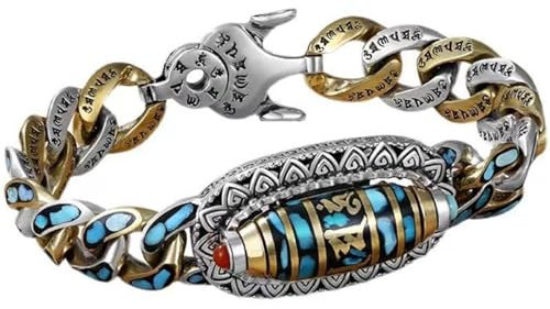 Schwiegertochter Geschenk -Zeichen-Mantra-Perlen-Armband, chinesisches Silber, Zeichen-Mantra, neunäugige Dzi-Perlen, Feng-Shui-Armband, türkisfarbene neun-Augen-Perlen, Armband Für (Camouflage, 20)