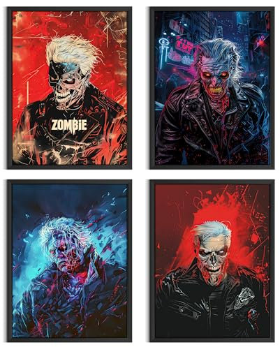 HK Studio Zombie Creepy Horror Decor Posters 13 x 17 Pack 4 - Funky Decor for Bedroom, Dorm, Teen Room - Emo Room Decor Aesthetic
