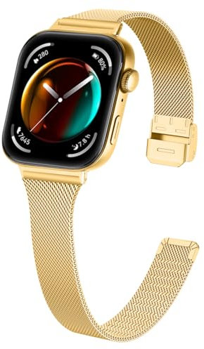 Gimuk Straps Compatible with Huawei Watch Fit 3 Strap, Slim Metal Mesh Loop Stainless Steel Sport Wristband Replacement Watch Band Strap Bracelet for Huawei Watch Fit 3 (Gold)