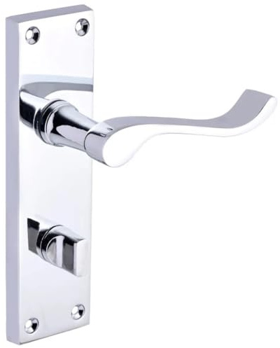 Designer Levers Victorian Scroll Lever Door Handles, Polished Chrome | Supplied as a pair; thumbturn locking for bathroom doors; thumbturn included; zinc construction.