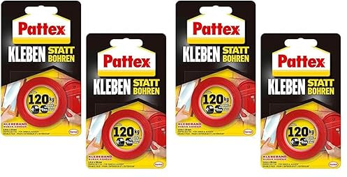 Henkel Cinta adhesiva Pattex en lugar de taladrar, doble cara extra fuerte, para trabajos montaje el interior y exterior, fijación la pared sin setr con 2 unidades (Paquete de 2)