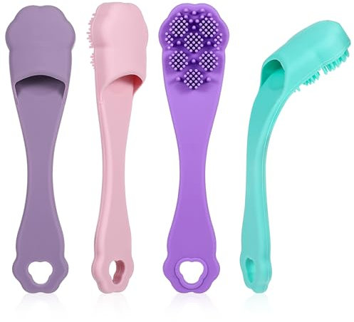Qianyu Lot de 4 brosses à dents pour chien - Poils arrondis en silicone de qualité alimentaire - Nettoyage facile des dents - Brosse à dents en silicone de qualité alimentaire pour chiens de petite,