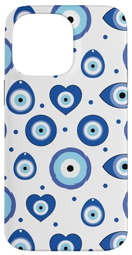 Mati Nazar Blue Preppy Aesthetic Evil Eye Pattern Case for iPhone 14 Pro Max