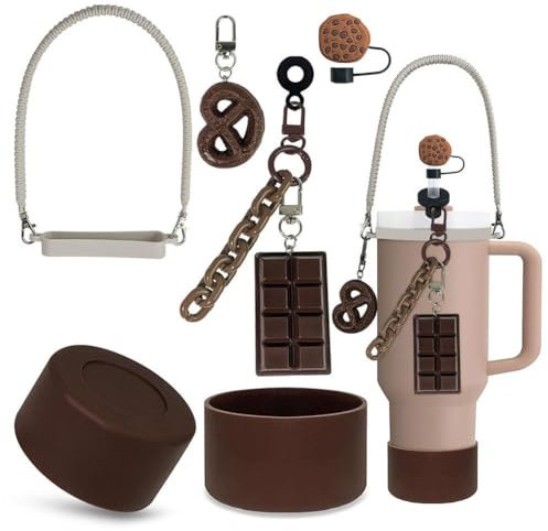 Brown Accessories for Stanley Cup 30&40 Oz, for Stanley Cup Accessories Set, Includes 0.4in Straw Covers, Reusable Water Bottle Handle Strap, Cute for Stanley Charms and Silicone Boot (styleB)