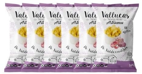 VALLUCAS Patatas Fritas Chip de Valderredible al Ajillo, Sin Gluten, PACK 6 bolsas de 140 g