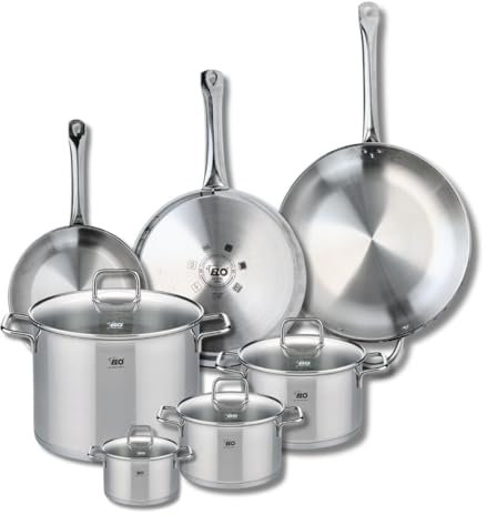 ELO 9513650 Batterie de cuisine 7 pièces, Ensemble de 3 Poêles de cuisson 24, 28 et 32 cm et 4 faitouts 12, 16, 20 et 26 cm Elo Profi Citrin, inox, induction