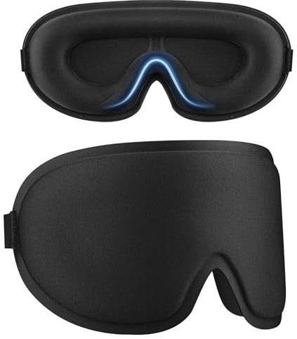 Wanme Mascherina per Dormire Donne Uomini,3D Maschera Occhi con Blocco Completo Della Luce per Dormiente Laterale, Benda Notturna Rilassante a Pressione Zero (Nero)