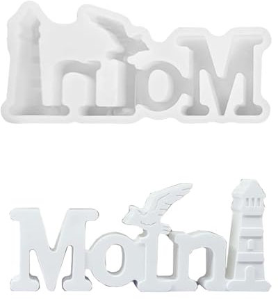 TREABEAR Silikonform Leuchtturm mit Den Buchstaben Moin, Silikonformen Gießformen Sommer, Lighthouse Silikonform Maritim, Gips Gießen Formen für DIY Gips und Kerzenbasteleien Verwendet Werden