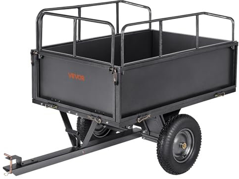VEVOR Rimorchio da Giardino, Capacità di 272,16 kg Carrello Ribaltabile in Acciaio con Pneumatici da 40,64 cm Azionamento a Mano o a Pedale, per Impieghi Gravosi per Trattorini Tosaerba