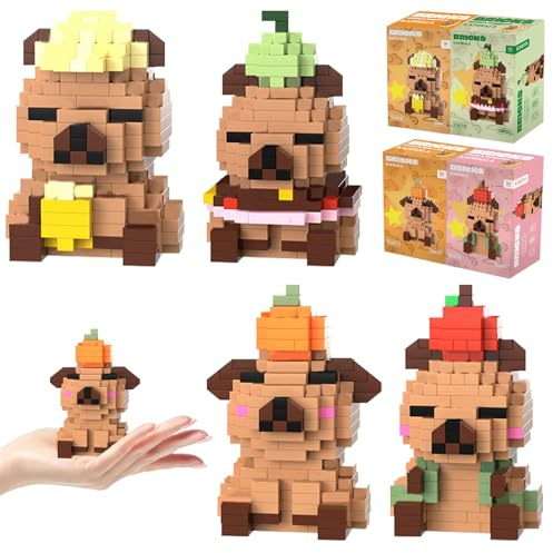 ARONRAVE 4 Stück Capybara Bauspielzeug Capybara Bausatz Tier-Blöcke Micro Building Mini Bausteine Set Klemmbausteine Set Geschenk Für Kinder Erwachsene