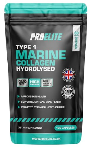 Marine Collagen 2864mg 120 Capsules | High Strength Hydrolysed Type 1 Collagen Supplement for Skin, Hair & Joint Support for Men & Women | Premium Quality by PROELITE