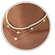 Morfetto 3Stück Kette Gold Silber Damen Halskette Wasserfest - Hypoallergen Perlenkette Goldkette Silberkette Damen - 14K Vergoldete Perlen Ketten Gold Layering Halskette Kette Silber Golden CZ