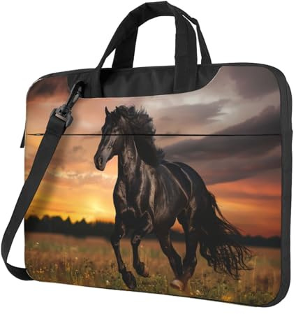 Mexpekil Laptoptasche, wasserdicht, tragbare Kuriertasche mit abnehmbarem Riemen, Aktentasche für Damen und Herren, Schwarzes Pferd, 15.6 Inch