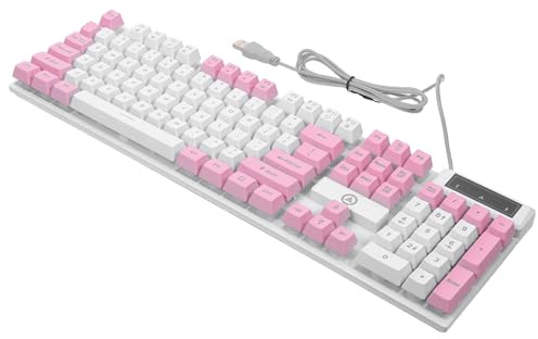 BATHVEVE Mechanical Keyboard Keys Wired Rgb Backlit Gaming Keyboard Pink Ergonomic Design Light Transmitting Keycaps Anti-fading for Computer Game Hardware