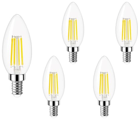 5 Stück E14 LED Glühbirne C35 6W 6000K Kaltweiß, 600LM, Nicht Dimmbar | 60W Ersatz, Kerzenbirne e14, 360° Lichtverteilung, CRI85+, für Kronleuchter, Küche, Flur und Esszimmer