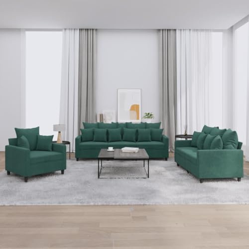 Fangmaliuyun 3-TLG. Samt Sofagarnitur Dunkelgrün Große Couchgarnitur mit 1-Sitzer 2-Sitzer 3-Sitzer Sessel & Sofa Set Bequeme Sitzgruppe für Wohnzimmer Büro Jugendzimmer