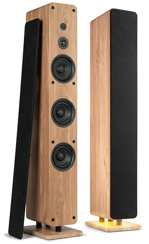Audizio Arco - Standlautsprecher Aktiv mit Bluetooth, 2er Set - 320W HiFi Lautsprecher Musikanlage & Heimkino Soundsystem, Ambiente LED Licht - USB, AUX, Optical, Fernbedienung, TWS - Holzoptik Braun