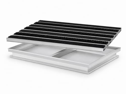 POLENTEX Profi-Aluminium Fußmatte mit Ablaufwanne – 80x60 cm, Kombi-System aus Bürsten- & Gummieinsätzen, 22 mm Profilhöhe & 80 mm Gesamteinbautiefe, Hochbelastbar & Rostfrei