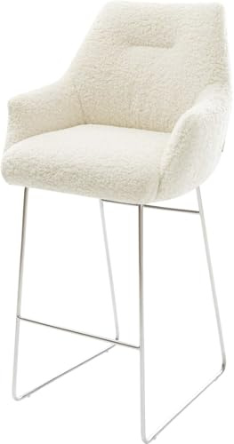 DELIFE Barstuhl Alja-Flex Kufengestell Edelstahl Silberfarben Teddystoff Beige Taschenfederkern