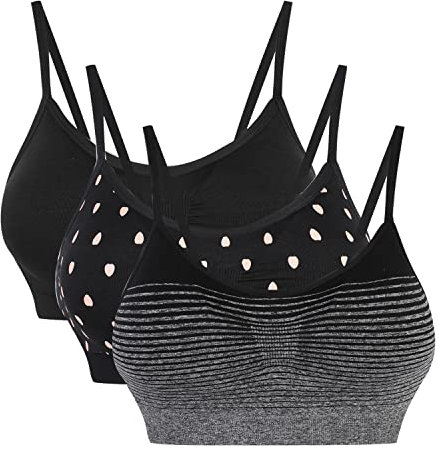 Vertvie Womens Strech Duenn Ohne Buegel Push up Yoga Sports BH Bra Top Set Fuer Fitnesstraining Polsterung 3St(Größe S/Etiketten M, Schwarz 3er Pack)