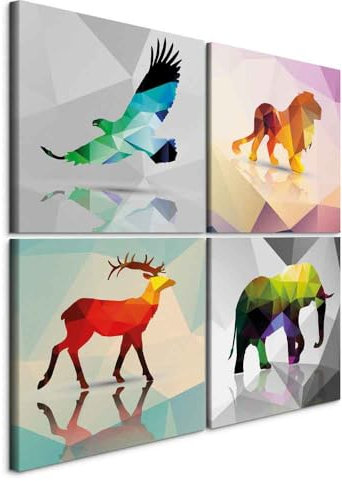 murando - Wandbilder Set Tiere 60x60 cm 4 Teilig je 30x30 Vlies Leinwandbild Kunstdruck modern Wandbilder XXL Wanddekoration Design Wand Bild mehrteilig Geometrisch Kinderzimmer Abstrakt bunt