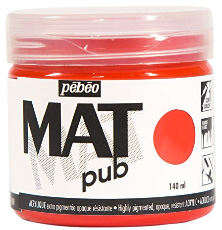 Pébéo - Mat Pub – Peinture Acrylique Extra Fine et Extra Mate - Rouge vermillon -140ml 256005