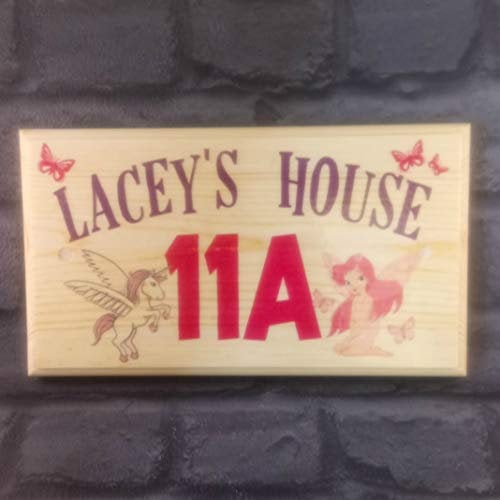 Personalised House Plaque/Sign / Gift Unicorn Fairy Playhouse Treehouse Den Garden Girls Garden Toys