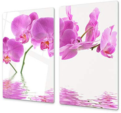 Cubre vitros de cristal templado - Tabla para cortar de cristal – Tabla para amasar y protector de vitro – UNA PIEZA (60 x 52 cm) o DOS PIEZAS (30 x 52 cm); D06 Serie Flores: Orquídea 3