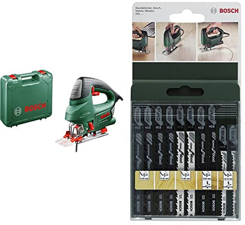 Bosch PST 900 PEL Seghetto Alternativo, 620 W, in Valigetta + Bosch 2609256744 Set Misto, Lame Seghetto, Legno