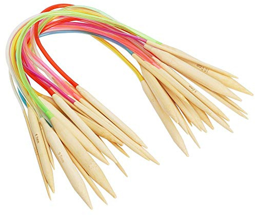 Rundstricknadel Set, 18 Stück Doppelpunkt Bambus Stricknadel Bunte Rohr Stricknadel(60cm/23.6in)