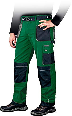 Leber&Hollman Arbeitshose für Herren - Sicherheitshose für Männer - mit Taschen für Kniepolster - Bundhose - Berufsbekleidung - Grün/Schwarz - Größe 56