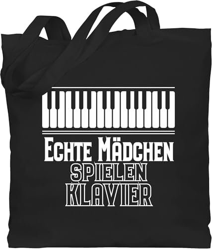 Baumwolltasche - Statement Sprüche Kinder - Echte Mädchen spielen Klavier - Unisize - Schwarz - tragetasche mit spruch spruche musik stoffbeutel taschen für musiker sprüchen musician stofftasche