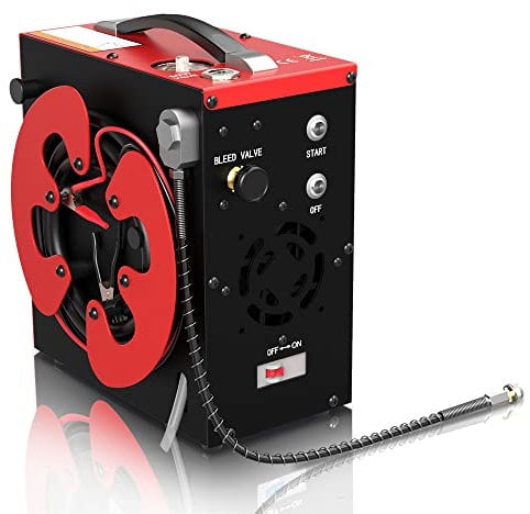 GX PUMP CS3 Tragbarer PCP Kompressor, Automatischer Stopp,4500Psi / 30MPa/300bar, ölfrei, mit Wasser-Öl-Filter,Angetrieben durch 12V DC Autobatterie oder Home 220V AC, scuba luftkompressor