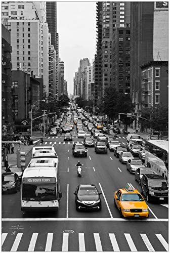 Wallario Black and White Edition - Poster New York Yellow Taxi I in Premiumqualität, Wandbild Größe: 61 x 91,5 cm (Maxiposter)