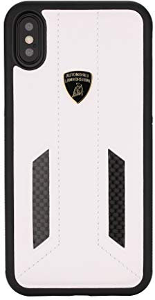 Lamborghini Backcover Hülle D6 Series Apple iPhone X-Xs Weiß - Genuine Leather - Echtes Leder