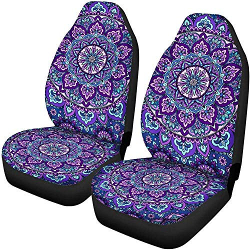 INSTANTARTS Autositzbezug, Boho-Mandala-Blumen, Bedruckt, modisch, universelle Passform, Vordersitzkissen, 2 Stück
