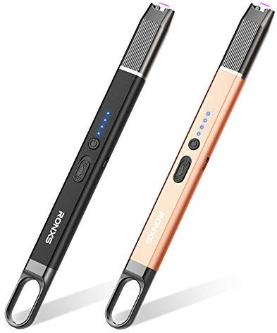 RONXS Candle Lighter, USB Electric Lighter Rechargeable Electronic Plasma Lighter with Battery Indicator Flameless Windproof Lighter for Home Kitchen BBQ Camping Stove(2PCS)