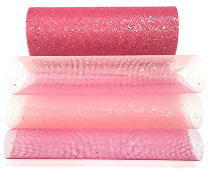 Regenbogen Glitter Tüll Rollen 6 Zoll x 10 Yards Stoff Tüll Spule Funkelnde Tüll Band Rolle Pailletten Stoff Rolle für Braut Bogen Rock Geschenkverpackung Hochzeitsfeier Dekoration Rosa