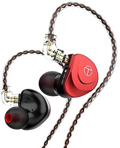 TRN V90S HiFi Earphone, Stage/Studio in Ear Monitor, 5BA+1DD Stereo Bass IEM, Metal in Ear Headphone with Detachable 2 Pin Cable (V90S Red No Mic)