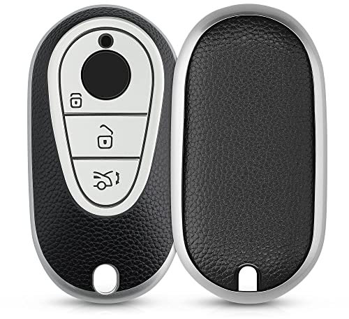 kwmobile Autoschlüssel Hülle kompatibel mit Mercedes Benz 3-Tasten Smart Autoschlüssel - Schlüsselhülle Cover Silber Schwarz