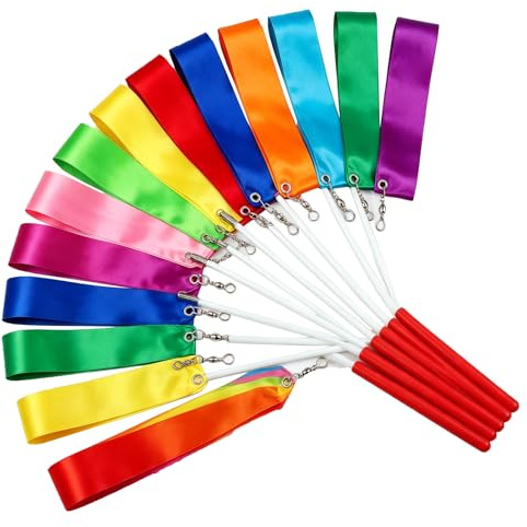 QUUPY Lot de 12 rubans de danse rythmique de 2 m pour spectacles de talents, danse artistique, baton (couleur aléatoire)