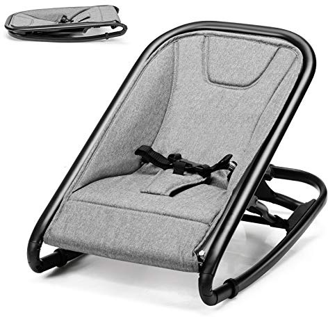 COSTWAY 2 in 1 Babywippe und Babyschaukel klappbar, Babyliegestuhl mit 2 verstellbaren Liegepositionen, Wippe für Neugeborene bis 15 kg belastbar (Hellgrau)