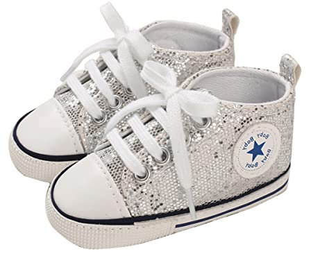 SIFANGPING Zapatos de Primeros Pasos niños Zapatos de Lona para niños Suela Blanda Zapatos de Lona Transpirables y Antideslizantes Ligeros para bebé 20 EU Plata