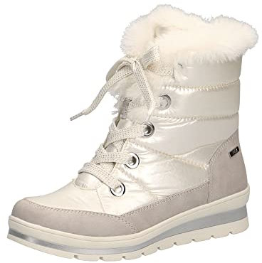 CAPRICE Damen Winterstiefeletten zum Schnüren Airmotion Fell mit Reißverschluss Weite G Vegan, Elfenbein (Pearl Comb 1), 38 EU