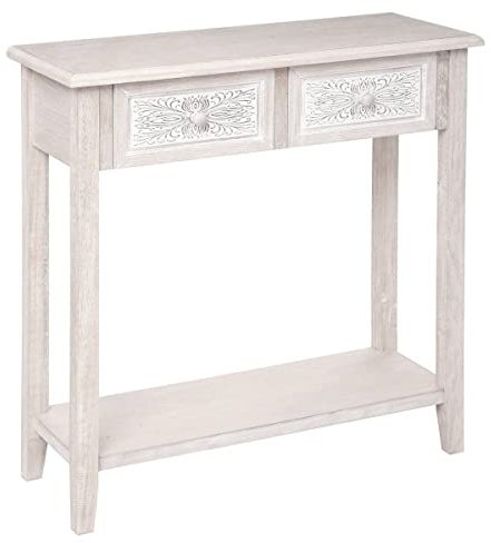 Atmosphera - Konsole Hina - gebleichtes Holz - 2 Schubladen - Leinen weiß
