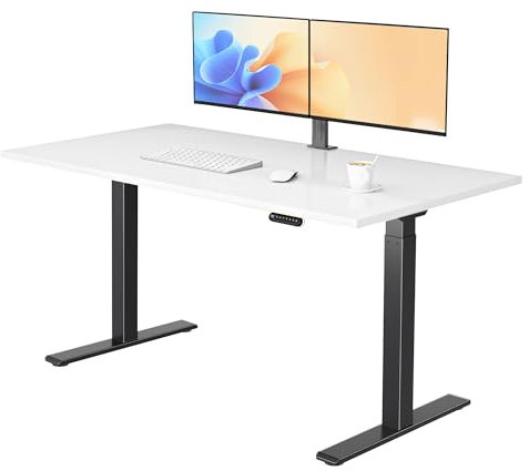 E.For.U® höhenverstellbarer Schreibtisch 160x80 cm, 2 Motoren, elektrisch höhenverstellbares Tischgestell mit 2-Fach-Teleskop, Memory-Steuerung (Schwarz), DT20L mit Tischplatte (Weiß)